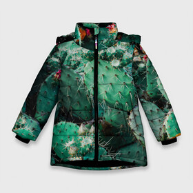 Зимняя куртка для девочек 3D с принтом кактусы с цветами реализм в Екатеринбурге, ткань верха — 100% полиэстер; подклад — 100% полиэстер, утеплитель — 100% полиэстер. | длина ниже бедра, удлиненная спинка, воротник стойка и отстегивающийся капюшон. Есть боковые карманы с листочкой на кнопках, утяжки по низу изделия и внутренний карман на молнии. 

Предусмотрены светоотражающий принт на спинке, радужный светоотражающий элемент на пуллере молнии и на резинке для утяжки. | бутоны | иголки | кактус | кактусы | комнатные растения | лето | реализм | суккуленты | тропики | узор | цветки | цветы | экзотика