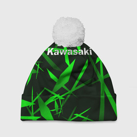 Шапка 3D c помпоном с принтом Kawasaki в Екатеринбурге, 100% полиэстер | универсальный размер, печать по всей поверхности изделия | kawasaki | moto | дорога | кавасаки | машина | мотокросс | мотоцикл | мотоциклы