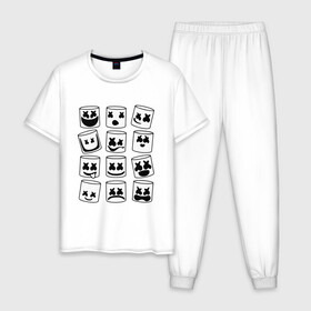Мужская пижама хлопок с принтом FORTNITE x MARSHMELLO в Екатеринбурге, 100% хлопок | брюки и футболка прямого кроя, без карманов, на брюках мягкая резинка на поясе и по низу штанин
 | deadmau5 | fortnite | fortnite 2 | fortnite x маршмелло | ikonik | marshmello | ninja | ninja streamer | raven | travis scott | ворон | иконик | ниндзя | пили | рейвен | трэвис скотт | фортнайт