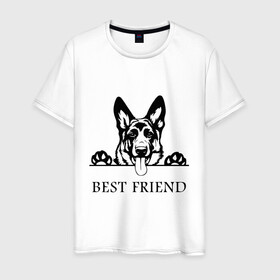 Мужская футболка хлопок с принтом ОВЧАРКА BEST FRIEND (Z) в Екатеринбурге, 100% хлопок | прямой крой, круглый вырез горловины, длина до линии бедер, слегка спущенное плечо. | best friend | dog | doggie | doggy | авчарка | друг человека | другу | кинолог | лабрадор | мохнатый | овчарка | пес | пёсель | пёсик | подарок | подруге | собака | собакен | собаки | собачка | собачнику