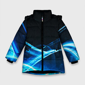 Зимняя куртка для девочек 3D с принтом DIGITAL BLUE в Екатеринбурге, ткань верха — 100% полиэстер; подклад — 100% полиэстер, утеплитель — 100% полиэстер. | длина ниже бедра, удлиненная спинка, воротник стойка и отстегивающийся капюшон. Есть боковые карманы с листочкой на кнопках, утяжки по низу изделия и внутренний карман на молнии. 

Предусмотрены светоотражающий принт на спинке, радужный светоотражающий элемент на пуллере молнии и на резинке для утяжки. | abstract | abstraction | color | fractal | geometry | paitnt | polygon | polygonal | psy | абстракция | геометрия | краски | неоновые | полигоны | психоделика | фрактал