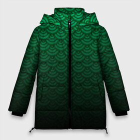Женская зимняя куртка 3D с принтом Узор зеленая чешуя дракон в Екатеринбурге, верх — 100% полиэстер; подкладка — 100% полиэстер; утеплитель — 100% полиэстер | длина ниже бедра, силуэт Оверсайз. Есть воротник-стойка, отстегивающийся капюшон и ветрозащитная планка. 

Боковые карманы с листочкой на кнопках и внутренний карман на молнии | геометрия | градиент | дракон | змей | круги | переход цвета | синий | текстура | темный | узор | чешуя | ящерица