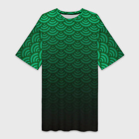 Платье-футболка 3D с принтом Узор зеленая чешуя дракон в Екатеринбурге,  |  | геометрия | градиент | дракон | змей | круги | переход цвета | синий | текстура | темный | узор | чешуя | ящерица