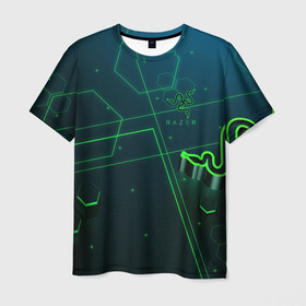 Мужская футболка 3D с принтом RAZER CYBERSPORT в Екатеринбурге, 100% полиэфир | прямой крой, круглый вырез горловины, длина до линии бедер | game | gamer | razer | trend | игры | инромания | рейзер | рузер | тренды