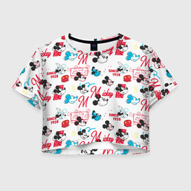 Женская футболка Crop-top 3D с принтом Mickey Mouse, в Екатеринбурге, 100% полиэстер | круглая горловина, длина футболки до линии талии, рукава с отворотами | disney | mickey mouse | vdpartat | дисней | маус | мики | микки | микки маус | мышонок микки | паттерн | текстура