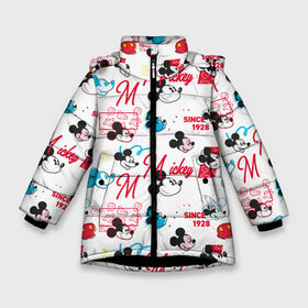 Зимняя куртка для девочек 3D с принтом Mickey Mouse в Екатеринбурге, ткань верха — 100% полиэстер; подклад — 100% полиэстер, утеплитель — 100% полиэстер. | длина ниже бедра, удлиненная спинка, воротник стойка и отстегивающийся капюшон. Есть боковые карманы с листочкой на кнопках, утяжки по низу изделия и внутренний карман на молнии. 

Предусмотрены светоотражающий принт на спинке, радужный светоотражающий элемент на пуллере молнии и на резинке для утяжки. | disney | mickey mouse | vdpartat | дисней | маус | мики | микки | микки маус | мышонок микки | паттерн | текстура
