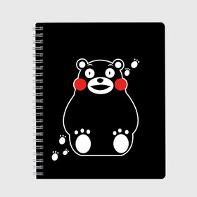 Тетрадь с принтом Kumamon в Екатеринбурге, 100% бумага | 48 листов, плотность листов — 60 г/м2, плотность картонной обложки — 250 г/м2. Листы скреплены сбоку удобной пружинной спиралью. Уголки страниц и обложки скругленные. Цвет линий — светло-серый
 | Тематика изображения на принте: fire | for | glory | hell | japan | kumamon | of course | ofc | satan | the | иероглифы | кумамон | медведь | огонь | пожар | сатана | япония