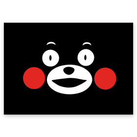 Поздравительная открытка с принтом Kumamon в Екатеринбурге, 100% бумага | плотность бумаги 280 г/м2, матовая, на обратной стороне линовка и место для марки
 | Тематика изображения на принте: fire | for | glory | hell | japan | kumamon | of course | ofc | satan | the | иероглифы | кумамон | медведь | огонь | пожар | сатана | япония