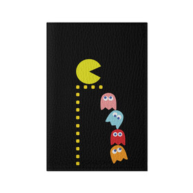 Обложка для паспорта матовая кожа с принтом Pac-man в Екатеринбурге, натуральная матовая кожа | размер 19,3 х 13,7 см; прозрачные пластиковые крепления | old school | retro game | video game | видео игры | ретро игры