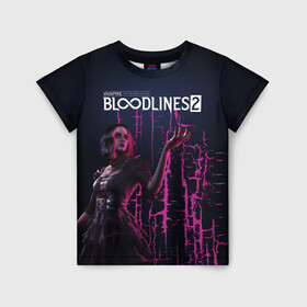 Детская футболка 3D с принтом Bloodlines 2 в Екатеринбурге, 100% гипоаллергенный полиэфир | прямой крой, круглый вырез горловины, длина до линии бедер, чуть спущенное плечо, ткань немного тянется | bloodlines 2 | vampire | vampire the masquerade | vampire the masquerade bloodlines 2 | vampire: the masquerade – bloodlines 2