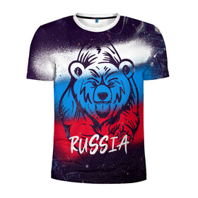 Мужская футболка 3D спортивная с принтом Russia Bear в Екатеринбурге, 100% полиэстер с улучшенными характеристиками | приталенный силуэт, круглая горловина, широкие плечи, сужается к линии бедра | 12 июня | bear | marble | russia | грозный медведь | день россии | медведь | мишка | мрамор | мраморная | праздник | россия | страна | триколор | флаг