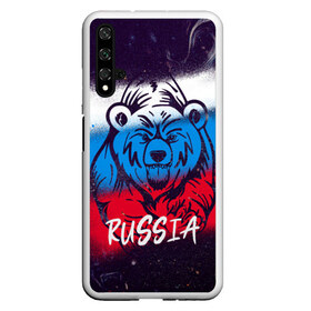 Чехол для Honor 20 с принтом Russia Bear в Екатеринбурге, Силикон | Область печати: задняя сторона чехла, без боковых панелей | Тематика изображения на принте: 12 июня | bear | marble | russia | грозный медведь | день россии | медведь | мишка | мрамор | мраморная | праздник | россия | страна | триколор | флаг