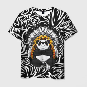 Мужская футболка 3D с принтом Мудрая Панда в Екатеринбурге, 100% полиэфир | прямой крой, круглый вырез горловины, длина до линии бедер | brand | kung fu | moda | panda | style | texture | бренд | кунг фу | кунгфу | мода | панденыш | панды | прикольные картинки | смайлы | стикербук | стиль | текстура | фон | эмодзи
