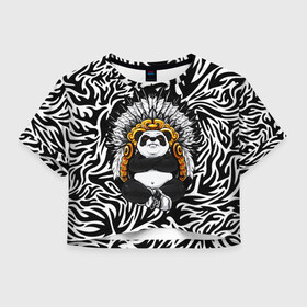 Женская футболка Crop-top 3D с принтом Мудрая Панда в Екатеринбурге, 100% полиэстер | круглая горловина, длина футболки до линии талии, рукава с отворотами | brand | kung fu | moda | panda | style | texture | бренд | кунг фу | кунгфу | мода | панденыш | панды | прикольные картинки | смайлы | стикербук | стиль | текстура | фон | эмодзи