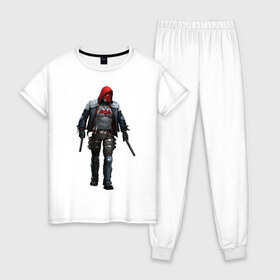 Женская пижама хлопок с принтом Red Hood в Екатеринбурге, 100% хлопок | брюки и футболка прямого кроя, без карманов, на брюках мягкая резинка на поясе и по низу штанин | batman | batman arkham knight | red hood | vdzabma | бэтмен | бэтмен рыцарь аркхема | красный колпак