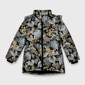 Зимняя куртка для девочек 3D с принтом Серебряные листочки в Екатеринбурге, ткань верха — 100% полиэстер; подклад — 100% полиэстер, утеплитель — 100% полиэстер. | длина ниже бедра, удлиненная спинка, воротник стойка и отстегивающийся капюшон. Есть боковые карманы с листочкой на кнопках, утяжки по низу изделия и внутренний карман на молнии. 

Предусмотрены светоотражающий принт на спинке, радужный светоотражающий элемент на пуллере молнии и на резинке для утяжки. | азия | бабочки | ветви | ветки | девушкам | деревья | джунгли | жара | золото | лес | летний | лето | листочки | листья | ночь | отдых | природа | растения | сад | серебро | серый | таиланд | тропики
