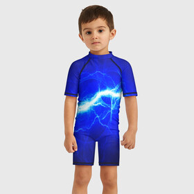 Детский купальный костюм 3D с принтом ELECTRIX в Екатеринбурге, Полиэстер 85%, Спандекс 15% | застежка на молнии на спине | color | colour | electricity | glim | glow | light | lights | neon | power | shine | молния | напряжение | неоновый | разряд | стихия | ток | удар | электричество
