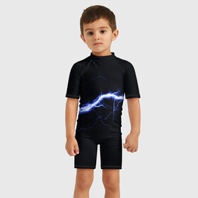 Детский купальный костюм 3D с принтом СТИХИЯ в Екатеринбурге, Полиэстер 85%, Спандекс 15% | застежка на молнии на спине | color | colour | electricity | glim | glow | light | lights | neon | power | shine | молния | напряжение | неоновый | разряд | стихия | ток | удар | электричество