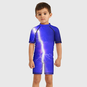 Детский купальный костюм 3D с принтом NEON ELECTRIX в Екатеринбурге, Полиэстер 85%, Спандекс 15% | застежка на молнии на спине | color | colour | electricity | glim | glow | light | lights | neon | power | shine | молния | напряжение | неоновый | разряд | стихия | ток | удар | электричество