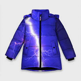 Зимняя куртка для девочек 3D с принтом NEON ELECTRIX в Екатеринбурге, ткань верха — 100% полиэстер; подклад — 100% полиэстер, утеплитель — 100% полиэстер. | длина ниже бедра, удлиненная спинка, воротник стойка и отстегивающийся капюшон. Есть боковые карманы с листочкой на кнопках, утяжки по низу изделия и внутренний карман на молнии. 

Предусмотрены светоотражающий принт на спинке, радужный светоотражающий элемент на пуллере молнии и на резинке для утяжки. | color | colour | electricity | glim | glow | light | lights | neon | power | shine | молния | напряжение | неоновый | разряд | стихия | ток | удар | электричество