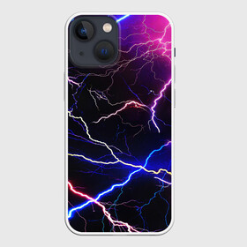 Чехол для iPhone 13 mini с принтом НЕОНОВЫЕ МОЛНИИ в Екатеринбурге,  |  | color | colour | electricity | glim | glow | light | lights | neon | power | shine | молния | напряжение | неоновый | разряд | стихия | ток | удар | электричество