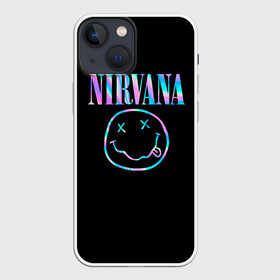 Чехол для iPhone 13 mini с принтом Nirvana(Спина) в Екатеринбурге,  |  | Тематика изображения на принте: nirvana | гитара | голограмма | кобейн | курт | курт кобейн | музыка | неон | нирвана | рок | смайл