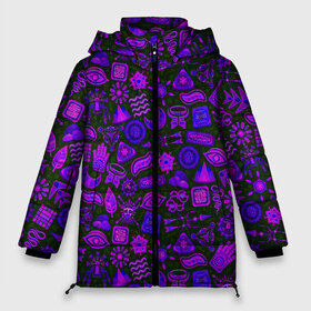 Женская зимняя куртка 3D с принтом Узоры символы этнический шаман в Екатеринбурге, верх — 100% полиэстер; подкладка — 100% полиэстер; утеплитель — 100% полиэстер | длина ниже бедра, силуэт Оверсайз. Есть воротник-стойка, отстегивающийся капюшон и ветрозащитная планка. 

Боковые карманы с листочкой на кнопках и внутренний карман на молнии | волшебство | геометрия | день мертвых | знаки | колдовство | магия | мистический | мрачный | ночь | символы | узоры | фигуры | фиолетовый | хэллоуин | шаман | этнический