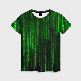 Женская футболка 3D с принтом Матрица код цифры программист в Екатеринбурге, 100% полиэфир ( синтетическое хлопкоподобное полотно) | прямой крой, круглый вырез горловины, длина до линии бедер | бинарный код | веб | вирус | всемирная паутина | двоичный код | зеленый | интернет | информация | кибер | код | кодер | кодирование | матрица | наука | олдскул | по | программирование