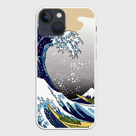 Чехол для iPhone 13 mini с принтом The great wave off kanagawa в Екатеринбурге,  |  | the great wave off kanagawa | большая волна | большая волна в канагаве | волна | гора | исккуство | канагава | картина | кацусика хокусай | молочный | серый | япония