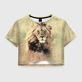 Женская футболка Crop-top 3D с принтом Lion King в Екатеринбурге, 100% полиэстер | круглая горловина, длина футболки до линии талии, рукава с отворотами | animals | king | lion | африка | взгляд | голова | грива | дикие | животные | зверек | зверь | зодиак | клыки | король | кот | кошак | кошка | лапы | лев | лео | львенок | оскал | природа | саванна | симба | созвездие