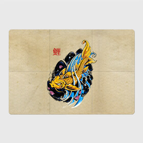 Магнитный плакат 3Х2 с принтом Золотая рыба кои в Екатеринбурге, Полимерный материал с магнитным слоем | 6 деталей размером 9*9 см | волны | золотая | иероглиф | иллюстрация | китайская | кои | краски | море | разноцветная | рисунок | рыбка | рыбы | традиционная | узор | японская | яркая