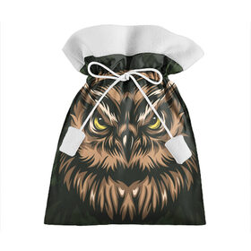 Подарочный 3D мешок с принтом Хищная сова в Екатеринбурге, 100% полиэстер | Размер: 29*39 см | adventure | outdoor | глаза | злая | лес | плакат | приключения | природа | птица | сова | хищная