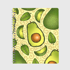 Тетрадь с принтом Авокадо в Екатеринбурге, 100% бумага | 48 листов, плотность листов — 60 г/м2, плотность картонной обложки — 250 г/м2. Листы скреплены сбоку удобной пружинной спиралью. Уголки страниц и обложки скругленные. Цвет линий — светло-серый
 | Тематика изображения на принте: авокадо | зеленый | лайм | листок