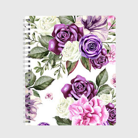 Тетрадь с принтом Красивые розы в Екатеринбурге, 100% бумага | 48 листов, плотность листов — 60 г/м2, плотность картонной обложки — 250 г/м2. Листы скреплены сбоку удобной пружинной спиралью. Уголки страниц и обложки скругленные. Цвет линий — светло-серый
 | Тематика изображения на принте: белые розы | белый | необычные | розовый | розы | синие розы | синий | фиолетовые розы | фиолетовый | цветы