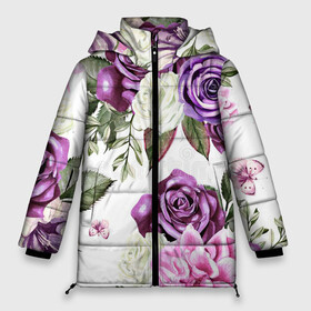 Женская зимняя куртка 3D с принтом Красивые розы в Екатеринбурге, верх — 100% полиэстер; подкладка — 100% полиэстер; утеплитель — 100% полиэстер | длина ниже бедра, силуэт Оверсайз. Есть воротник-стойка, отстегивающийся капюшон и ветрозащитная планка. 

Боковые карманы с листочкой на кнопках и внутренний карман на молнии | белые розы | белый | необычные | розовый | розы | синие розы | синий | фиолетовые розы | фиолетовый | цветы