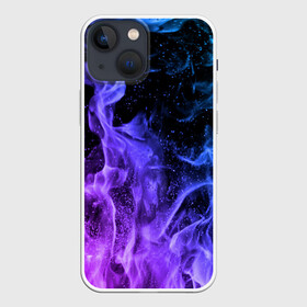Чехол для iPhone 13 mini с принтом ОГОНЬ НЕОН в Екатеринбурге,  |  | абстракция | горит | неон | неоновый | огонь | пламя | пожар | синий | текстура | фиолетовый | яркий