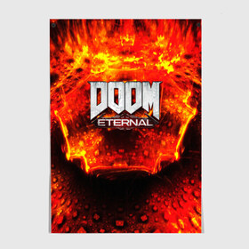 Постер с принтом Doom Eternal в Екатеринбурге, 100% бумага
 | бумага, плотность 150 мг. Матовая, но за счет высокого коэффициента гладкости имеет небольшой блеск и дает на свету блики, но в отличии от глянцевой бумаги не покрыта лаком | bethesda softworks | doom eternal | doomguy | id software | демоны | дум этернал | марс | палач рока | этернал