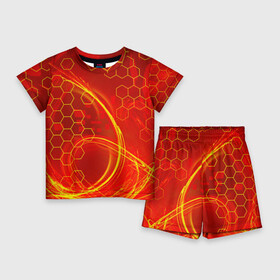 Детский костюм с шортами 3D с принтом Неоновый Огонь в Екатеринбурге,  |  | 2 цвета | hexagon | neon | арт | без рисунка | битва | взрыв | волны | дым | искусство | картина | кисть | краски | красный | красочная | неон | огней | огонь | оранжевый | пламя | поп | прикольная | пятна