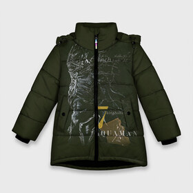 Зимняя куртка для девочек 3D с принтом AQUAMAN в Екатеринбурге, ткань верха — 100% полиэстер; подклад — 100% полиэстер, утеплитель — 100% полиэстер. | длина ниже бедра, удлиненная спинка, воротник стойка и отстегивающийся капюшон. Есть боковые карманы с листочкой на кнопках, утяжки по низу изделия и внутренний карман на молнии. 

Предусмотрены светоотражающий принт на спинке, радужный светоотражающий элемент на пуллере молнии и на резинке для утяжки. | Тематика изображения на принте: aquaman | atlanna | atlantean soldier | black manta | brine king | mera | orm | vdgerir | аквамен | аквамэн | артур карри | атланта | мера