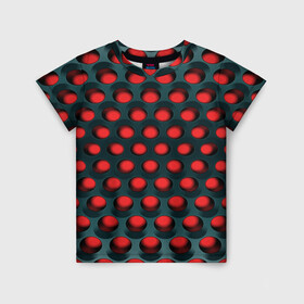 Детская футболка 3D с принтом Раскалённый красный 3Д в Екатеринбурге, 100% гипоаллергенный полиэфир | прямой крой, круглый вырез горловины, длина до линии бедер, чуть спущенное плечо, ткань немного тянется | горошек | железо | жесть | излучение | иллюзия | круги | лампочки | металл | оболочка | объём | сияние | соты | сталь | фонари | шарики | шары