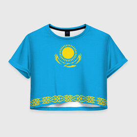 Женская футболка Crop-top 3D с принтом Казахстан в Екатеринбурге, 100% полиэстер | круглая горловина, длина футболки до линии талии, рукава с отворотами | Тематика изображения на принте: kazakhstan | казахстан