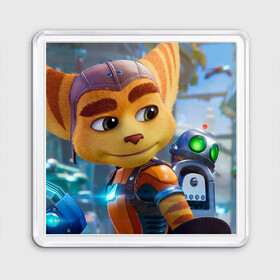 Магнит 55*55 с принтом Ratchet & Clank Rift Apart в Екатеринбурге, Пластик | Размер: 65*65 мм; Размер печати: 55*55 мм | Тематика изображения на принте: ratchet  clank rift apart | игра | персонаж | рисунок