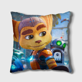 Подушка 3D с принтом Ratchet & Clank Rift Apart в Екатеринбурге, наволочка – 100% полиэстер, наполнитель – холлофайбер (легкий наполнитель, не вызывает аллергию). | состоит из подушки и наволочки. Наволочка на молнии, легко снимается для стирки | ratchet  clank rift apart | игра | персонаж | рисунок