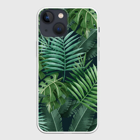 Чехол для iPhone 13 mini с принтом Тропики в Екатеринбурге,  |  | summer | банановая | банановые | джунгли | зелень | краски | летняя | лето | листики | листы | листья | надпись | настроение | отдых | отпуск | пальма | пальмовые | пальмы | папоротник | пляжная | позитив