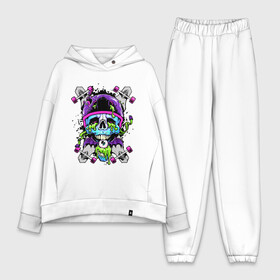 Женский костюм хлопок Oversize с принтом Crazy skull в Екатеринбурге,  |  | bat | eye | grin | helmet | jaw | orbits | skateboard | skull | teeth | wings | глаз | глазницы | зубы | крылья | летучая мышь | оскал | пасть | скейтборд | череп | шлем