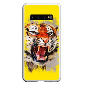 Чехол для Samsung Galaxy S10 с принтом Оскал тигра в Екатеринбурге, Силикон | Область печати: задняя сторона чехла, без боковых панелей | барс | волк | детёныш | джунгли | енот | животное | зубр | кот | лев | леопард | львица | медведь | охотник | пасть | полосы | пятнистая | рык | рычание | тигр | тигрица | хозяин | царьзверей | шерсть