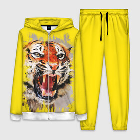 Женский костюм 3D с принтом Оскал тигра в Екатеринбурге,  |  | барс | волк | детёныш | джунгли | енот | животное | зубр | кот | лев | леопард | львица | медведь | охотник | пасть | полосы | пятнистая | рык | рычание | тигр | тигрица | хозяин | царьзверей | шерсть