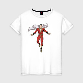 Женская футболка хлопок с принтом Шазам в Екатеринбурге, 100% хлопок | прямой крой, круглый вырез горловины, длина до линии бедер, слегка спущенное плечо | dc | shazam | vdsvar | warner bros. | билли бэтсон | супергерой | шазам