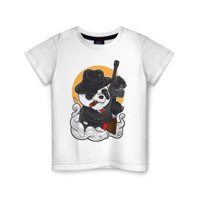 Детская футболка хлопок с принтом Panda Gangster в Екатеринбурге, 100% хлопок | круглый вырез горловины, полуприлегающий силуэт, длина до линии бедер | art | automatic | bandit | gangster | panda | weapons | автомат | арт | бандит | гангстер | оружие | панда