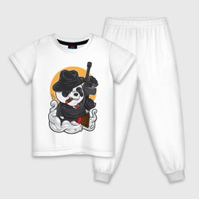 Детская пижама хлопок с принтом Panda Gangster в Екатеринбурге, 100% хлопок |  брюки и футболка прямого кроя, без карманов, на брюках мягкая резинка на поясе и по низу штанин
 | art | automatic | bandit | gangster | panda | weapons | автомат | арт | бандит | гангстер | оружие | панда